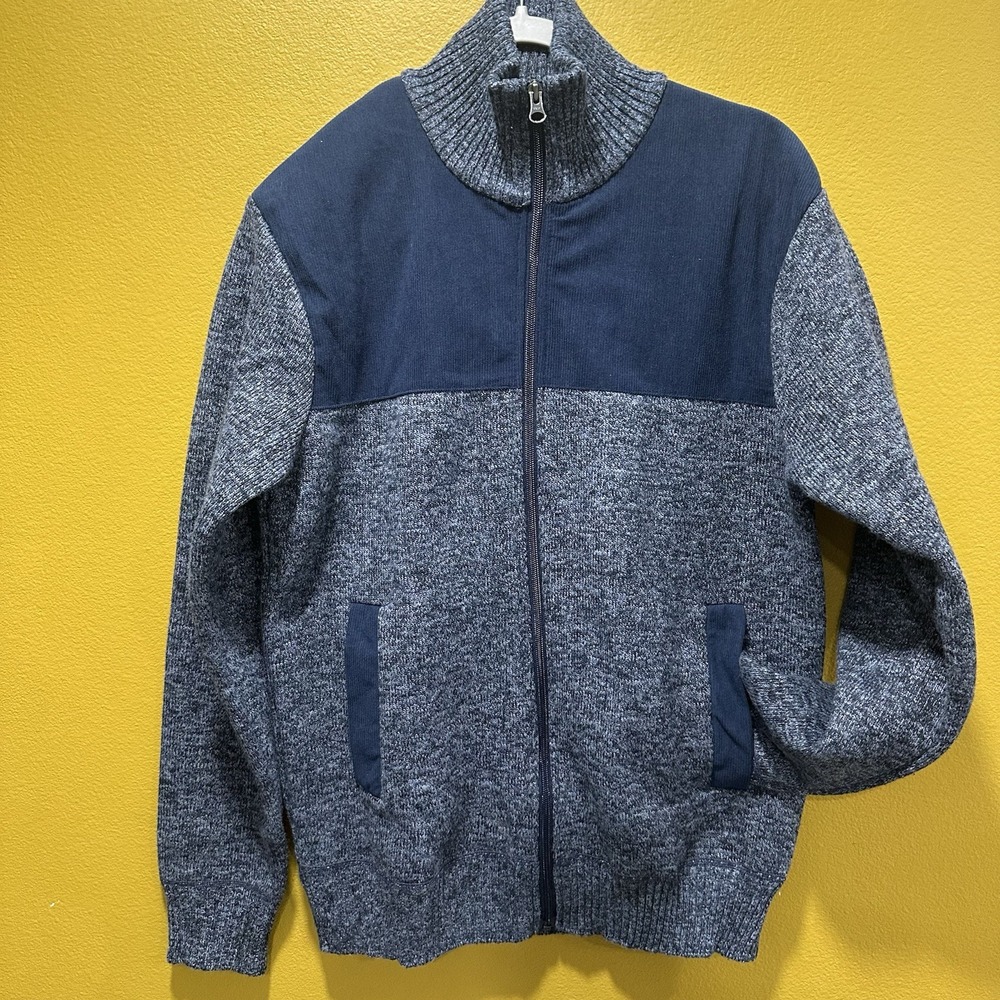 IZOD Men's Full Zip Fleece Lined‎ Sweater, Blue, Size Medium